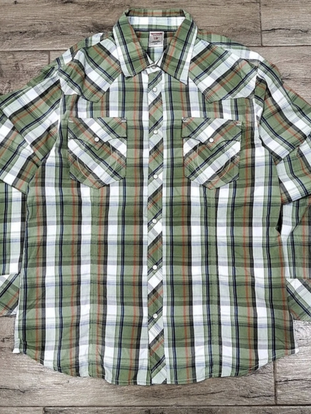 True Religion Plaid Western Long Sleeve Shirt Plaid Cotton Button Down in Green